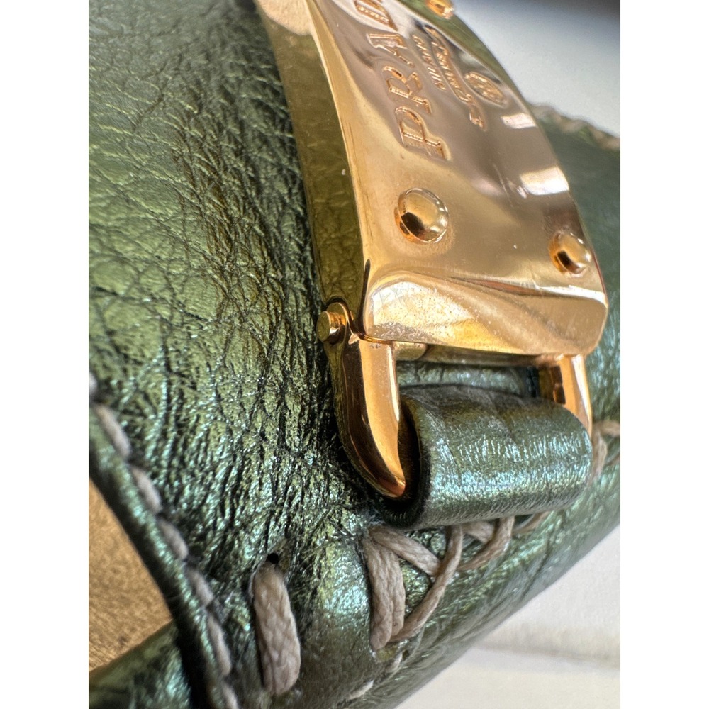 Prada Metallic Olive Leather Plaque‎ Loafers EU 36 Vintage Y2K Made Italy - Picture 13 of 15